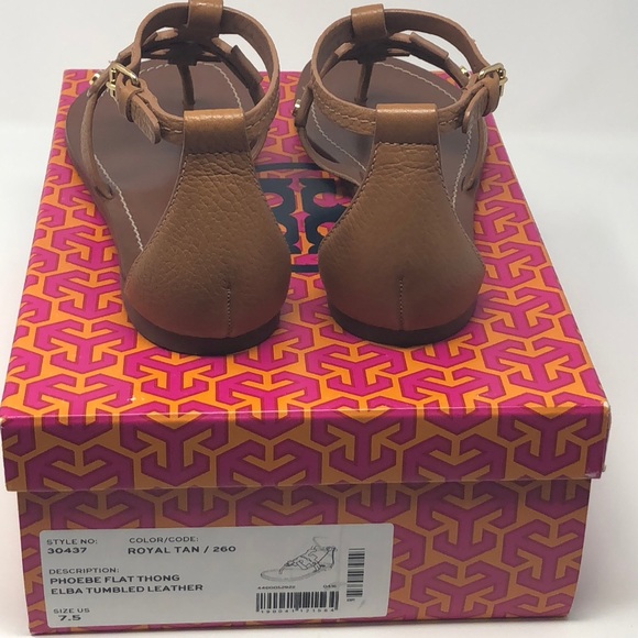 Tory Burch Phoebe flat thong Sandals Tan Logo - Picture 8 of 8